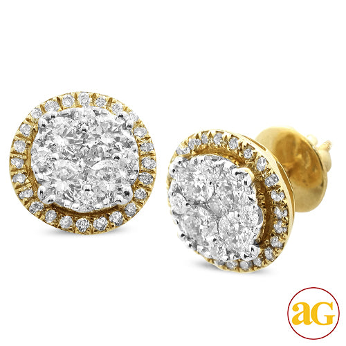 14KY 2.00CTW DIAMOND ROUND SHAPED CLUSTER EARRING