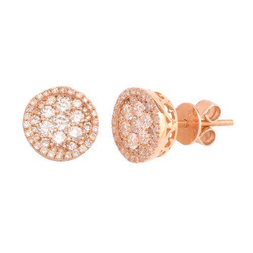 14KR 1.00CTW DIAMOND ROUND CLUSTER EARRINGS