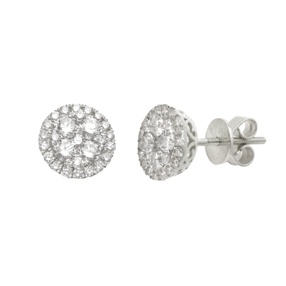 14KW 1.15CTW DIAMOND ROUND CLUSTER EARRINGS -