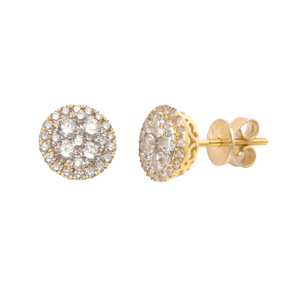 14KY 1.15CTW DIAMOND ROUND CLUSTER EARRINGS -