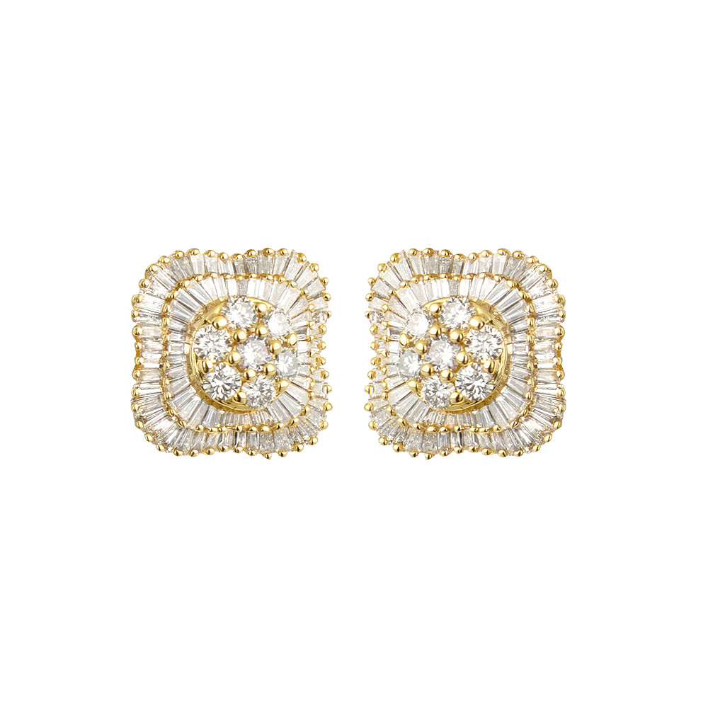 14KY 2.15CTW DIAMOND ROUND CLUSTER EARRINGS WITH