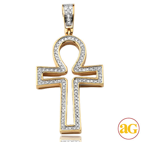 10KY 0.25CTW DIAMOND OPEN ANKH CROSS PENDANT