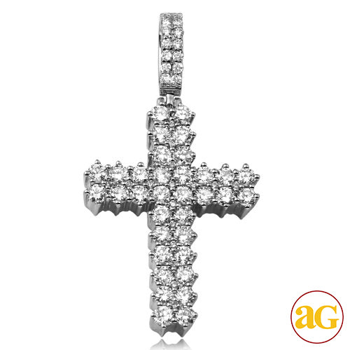 14KW 2.50CTW DIAMOND 2-ROW 3 PRONG CROSS PENDANT