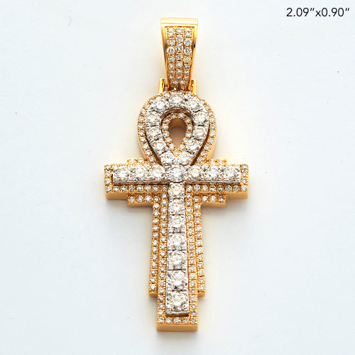 14KY+W 3.00CTW DIAMOND 3-D ANKH CROSS PENDANT