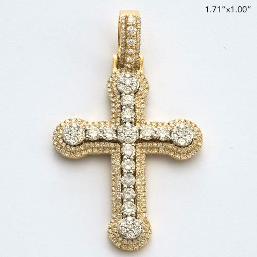 14KY+W 1.85CTW DIAMOND CROSS W/ROUNDED CLUSTERS