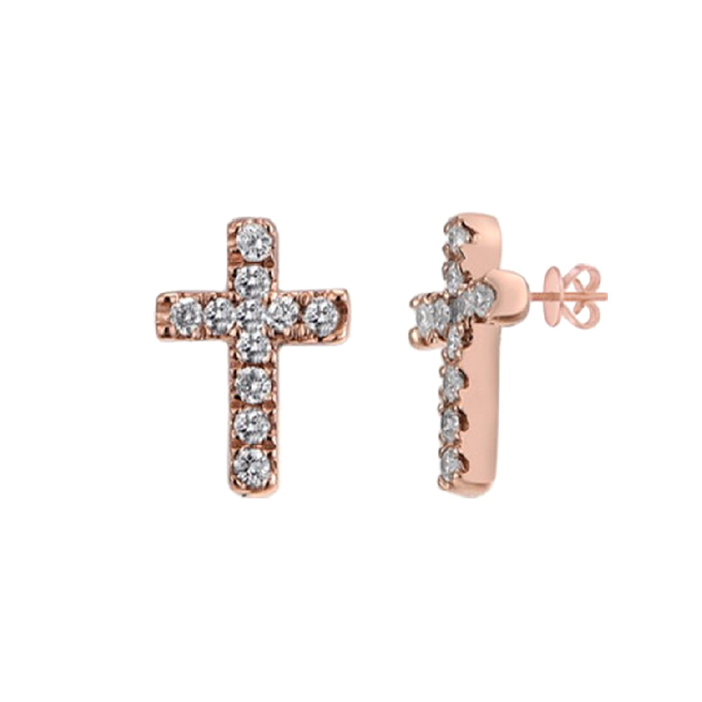 14KR 0.05CTW DIAMOND CROSS STUD EARRINGS