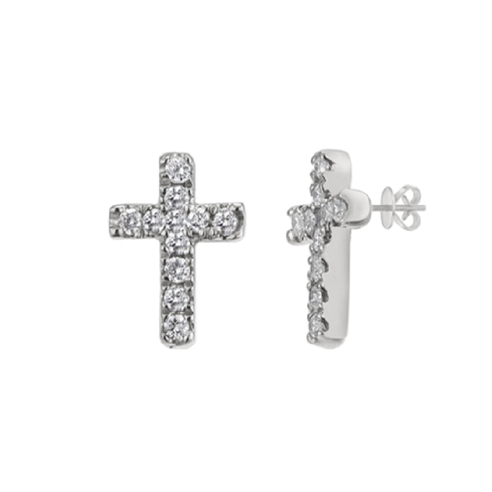 14KW 0.05CTW DIAMOND CROSS STUD EARRINGS