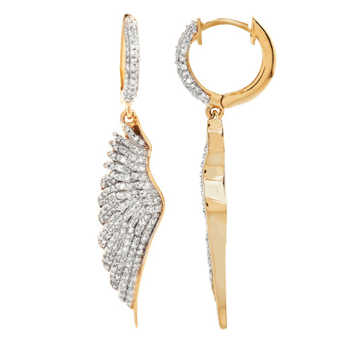 10KY 1.15CTW DIAMOND DANGLING ANGEL WING EARRINGS