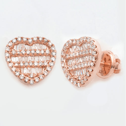 10KR 1.00CTW DIAMOND BAGUETTE HEART EARRINGS