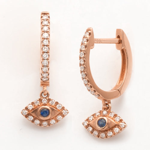 14KR 0.20CTW DIAMOND EVIL EYE DAANGLING EARRINGS