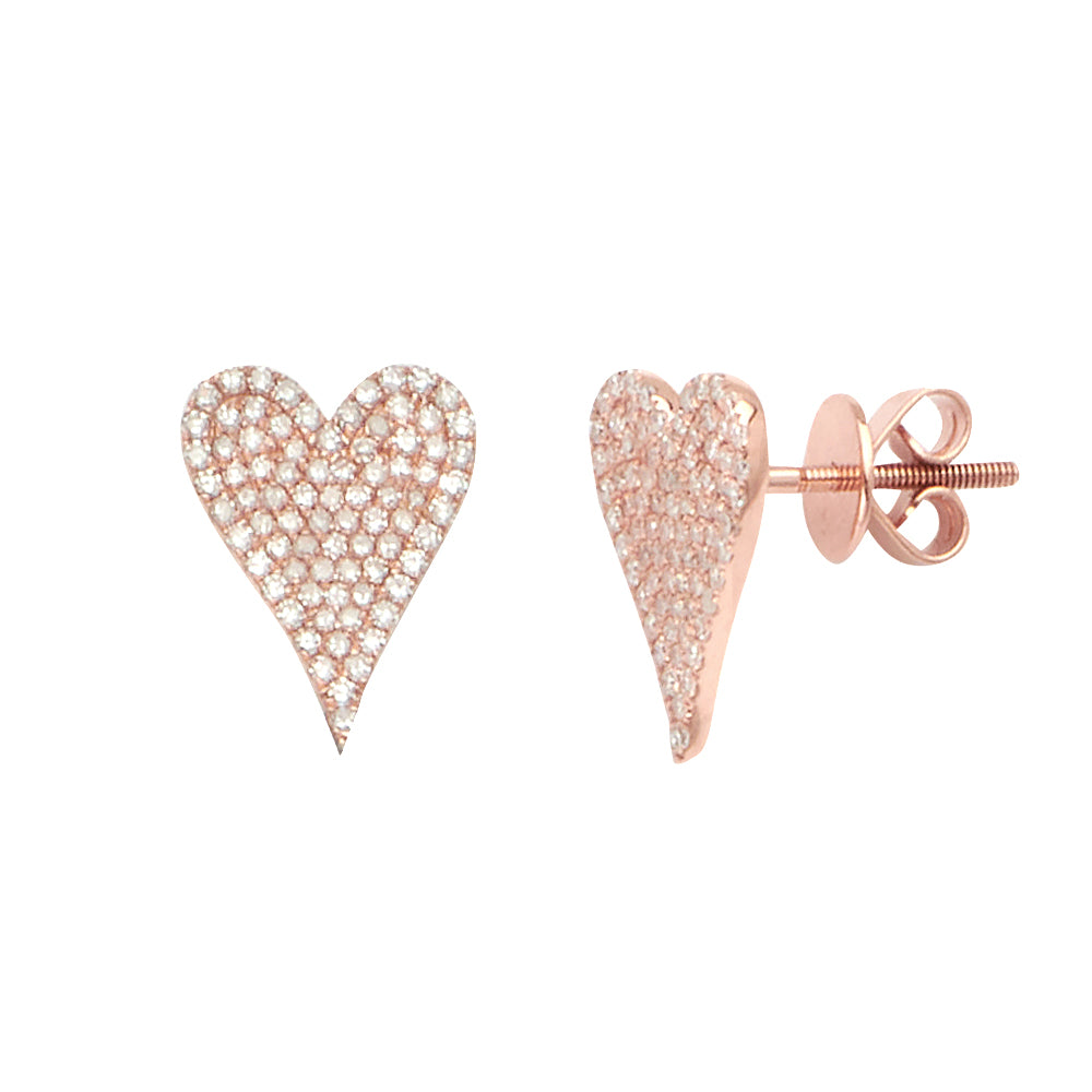 14KR 0.55CTW DIAMOND FLAT PAVE HEART EARRINGS