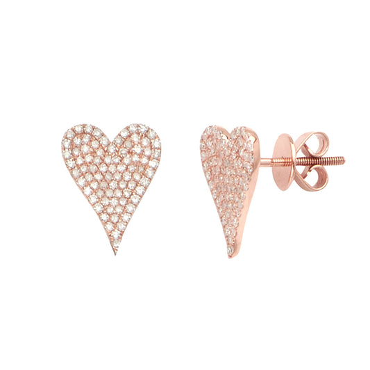 14KR 0.55CTW DIAMOND FLAT PAVE HEART EARRINGS