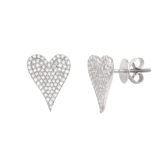 14KW 0.55CTW DIAMOND FLAT PAVE HEART EARRINGS