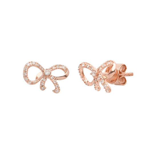 14KR 0.15CTW DIAMOND BOW RIBBON DESIGN EARRINGS