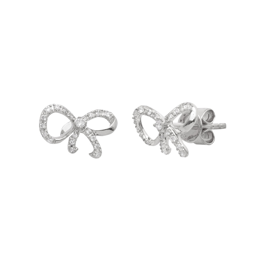 14KW 0.15CTW DIAMOND BOW RIBBON DESIGN EARRINGS