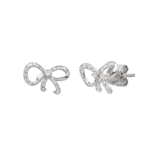 14KW 0.15CTW DIAMOND BOW RIBBON DESIGN EARRINGS