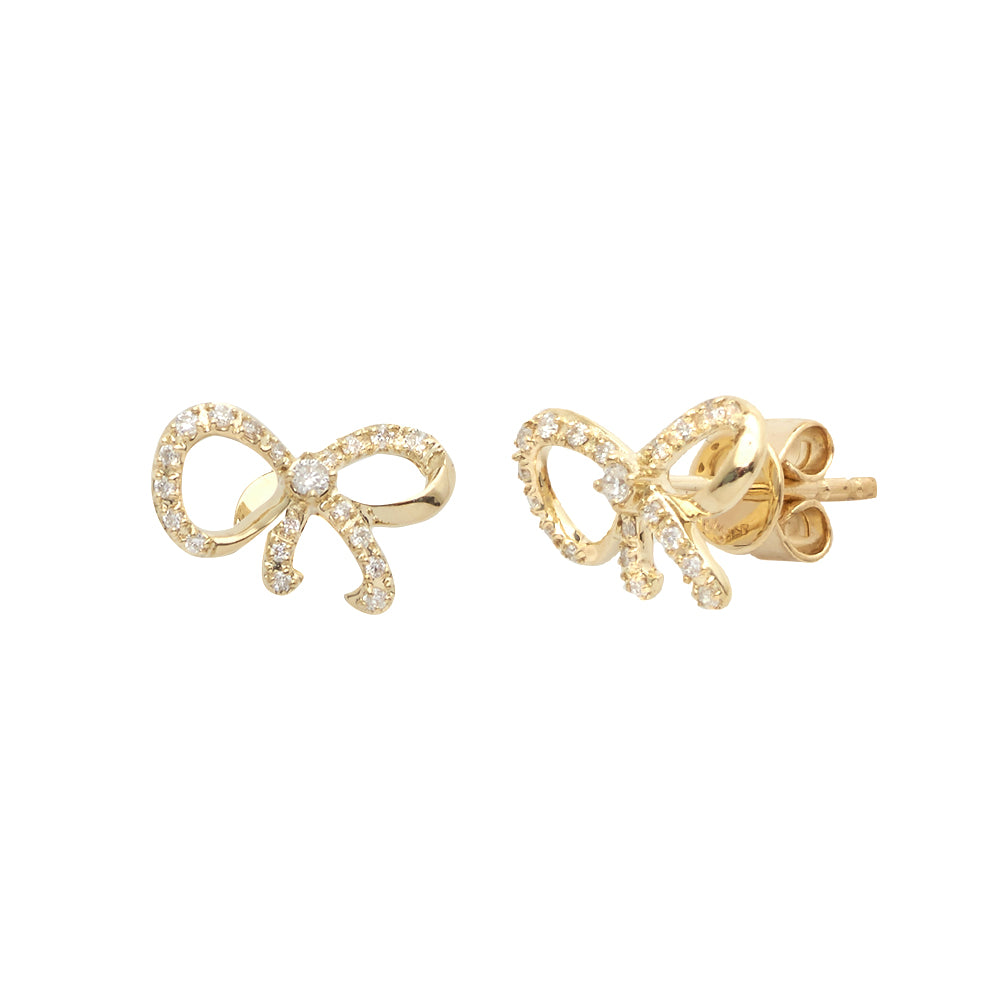 14KY 0.15CTW DIAMOND BOW RIBBON DESIGN EARRINGS