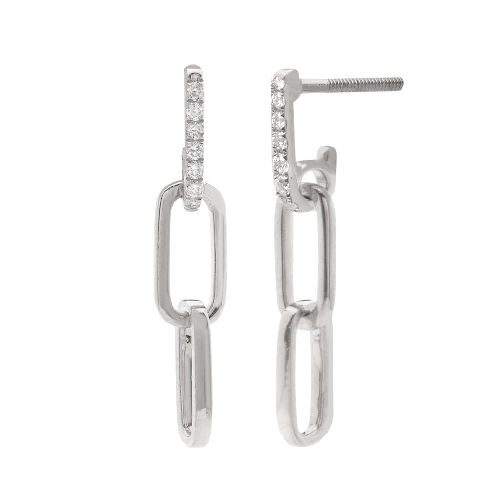 14KW 0.25CTW DIAMOND DANGLING PAPERCLIP EARRINGS