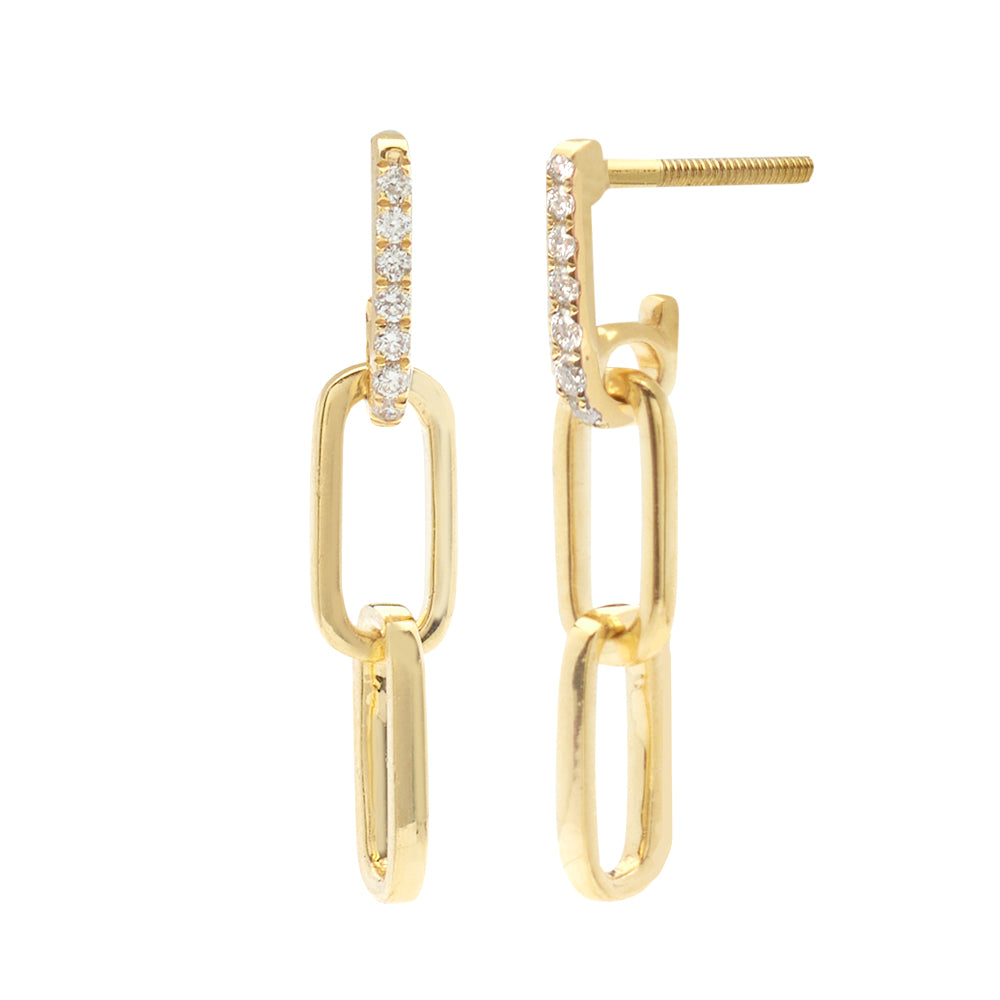 14KY 0.25CTW DIAMOND DANGLING PAPERCLIP EARRINGS