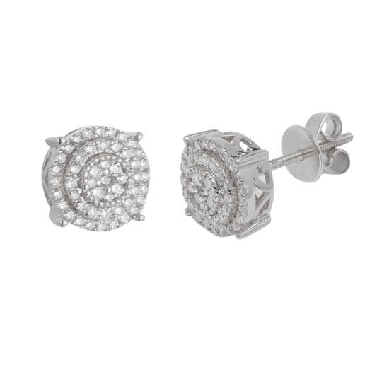 14KW 0.50CTW DIAMOND ROUND CLUSTER EARRINGS -