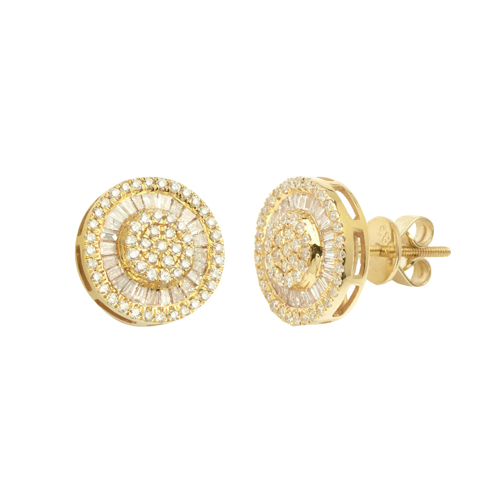 14KY 1.20CTW ROUND CLUSTER EARINGS - BAGUETTE