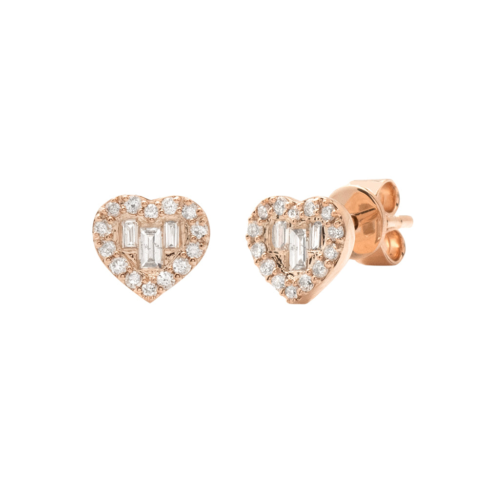 14KR 0.30CTW DIAMOND BUGUETTE HEART STUD EARRING