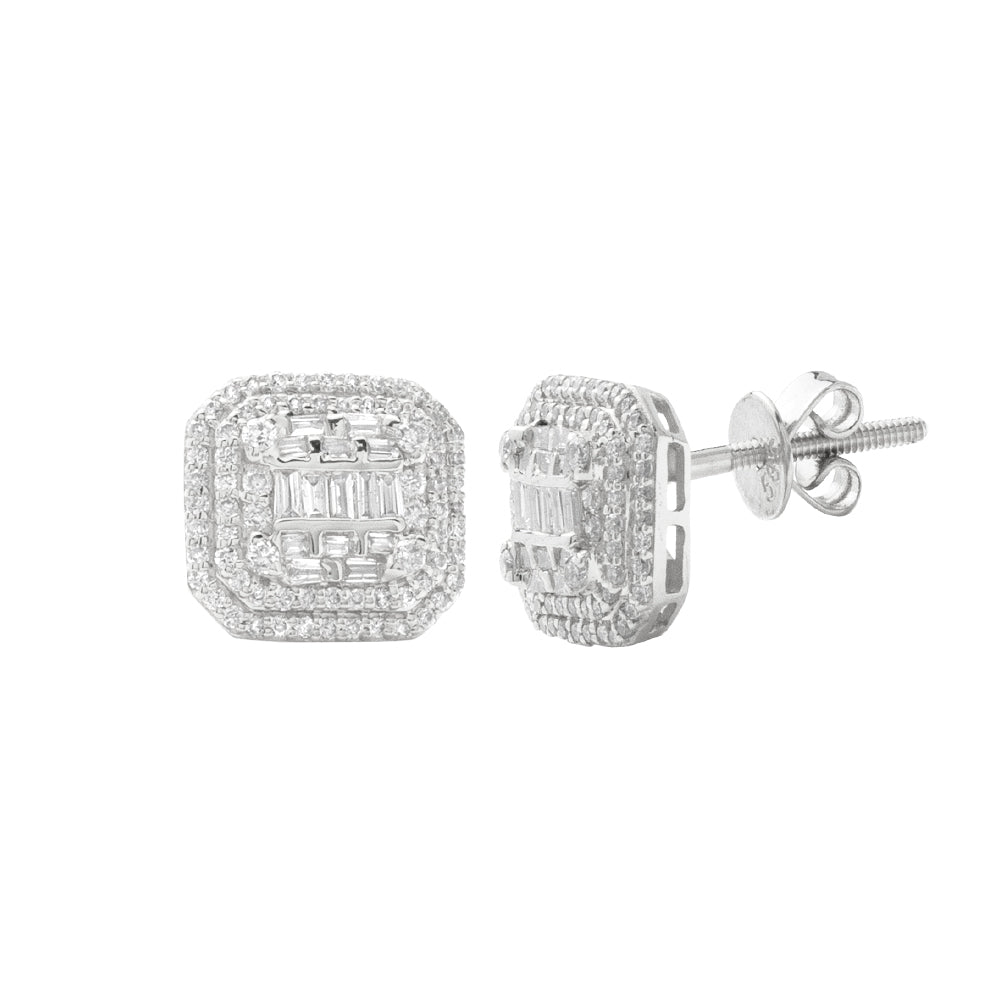 14KW 0.55CTW BAGUETTE CLUSTER DIAMOND EARRINGS