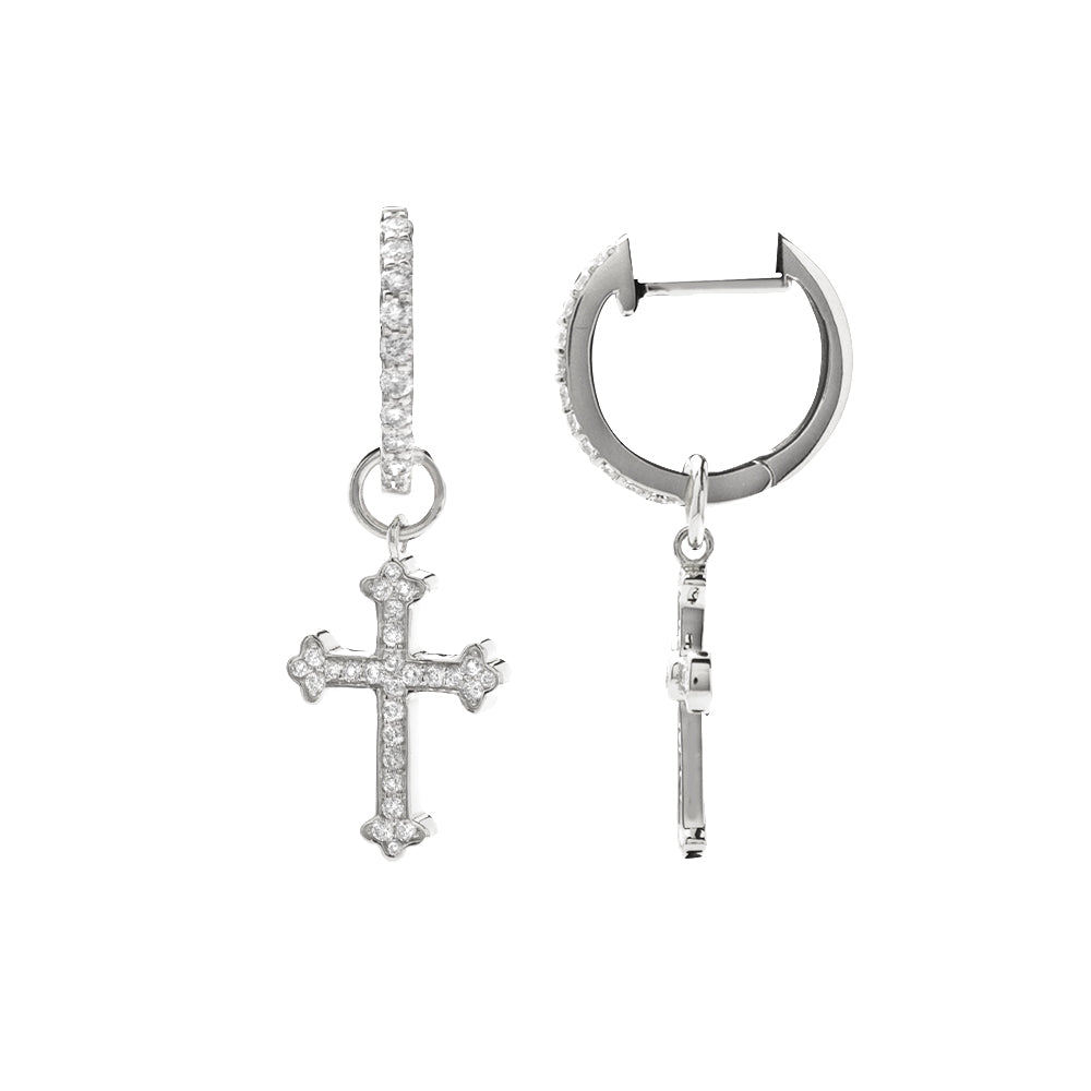 14KW 0.50CTW DIAMOND DANGLING CROSS HOOP EARRINGS