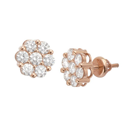 14KR 1.00-1.05CTW DIAMOND 7-STONE FLOWER EARRINGS