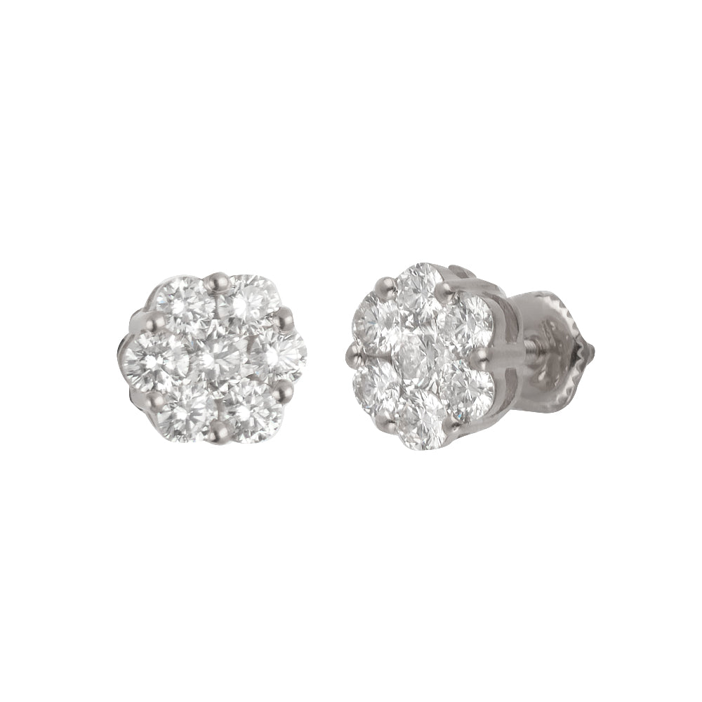 14KW 1.71-1.76CTW DIAMOND 7-STONE FLOWER EARRINGS