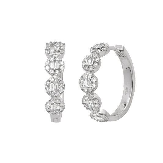 14KW 0.65CTW BAGUETTE DIAMOND ROUND CLUSTER HOOP