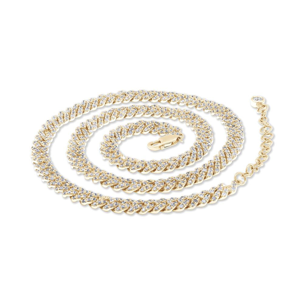 5.64 Cttw Round Shape Lab Grown Diamond 4.5MM Width Single Row Cuban Chain Necklace In 14K Solid Gold Jewelry, 16" With 2" Extender