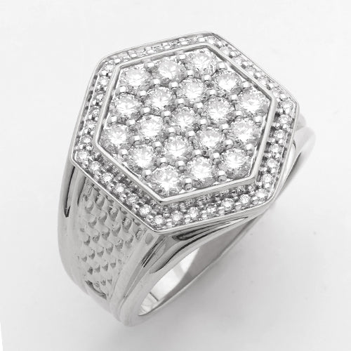 14KW 2.00CTW DIAMOND HEXAGON FACE MENS RING