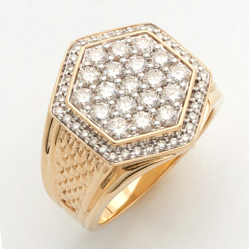 14KY 2.00CTW DIAMOND HEXAGON FACE MENS RING