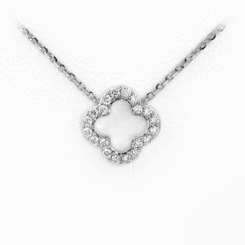 14KW 0.15CTW DIAMOND NECKLACE - OPEN 4-LEAF CLOVER