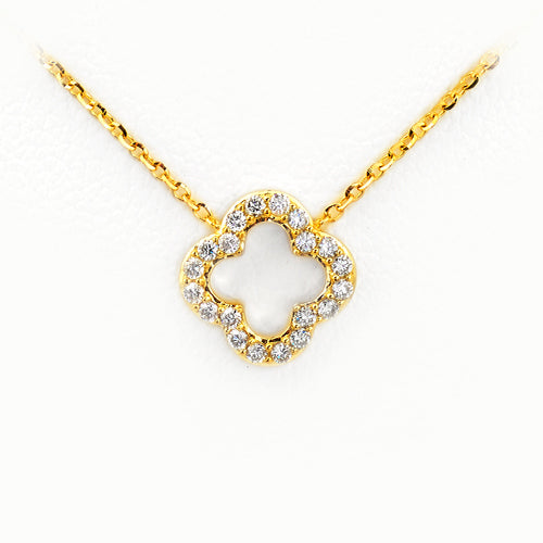 14KY 0.15CTW DIAMOND NECKLACE - OPEN 4-LEAF CLOVER