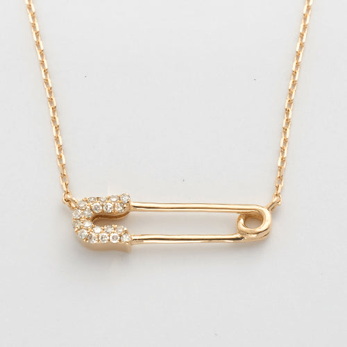 14KY 0.10CTW DIAMOND SAFETY PIN NECKLACE