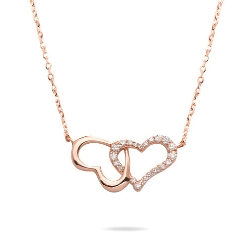 14KR 0.10CTW DIAMOND DOUBLE HEART NECKLACE