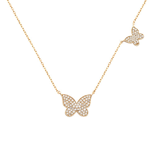 14KY 0.40CTW DIAMOND DOUBLE BUTTERFLY NECKLACE