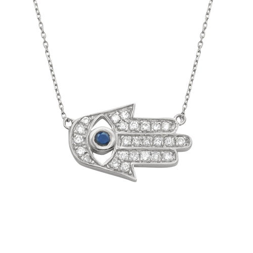 14KW 0.25CTW DIAMOND EVIL EYE - HAMSA NECKLACE