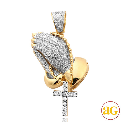 10KY 1.00CTW DIAMOND PRAYING HANDS PENDANT WITH