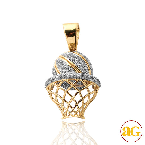 10KY 1.00CTW DIAMOND BASKETBALL WITH HOOP PENDANT