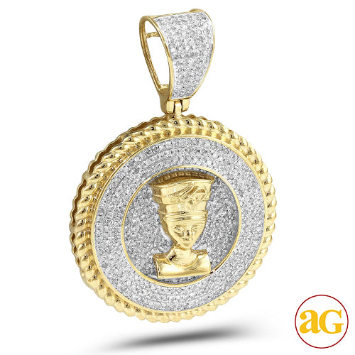 10KY 1.00CTW DIAMOND NEFERTITI MEDALLION WITH ROPE