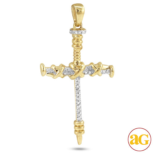 10KY 0.15CTW DIAMOND "NAILS" CROSS PENDANT