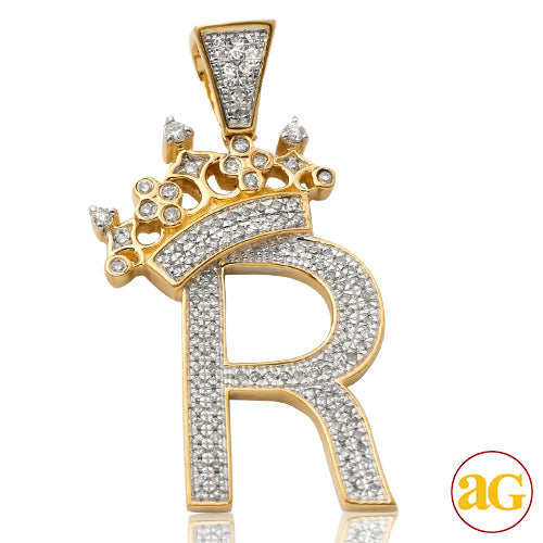 10KY 0.40CTW DIAMOND INITIAL WITH CROWN PENDANT -