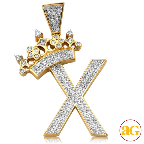 10KY 0.35CTW DIAMOND INITIAL WITH CROWN PENDANT -