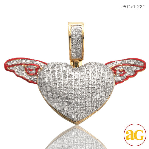 10KY 0.70CTW DIAMOND HEART PENDANT W/ RED ENAMEL